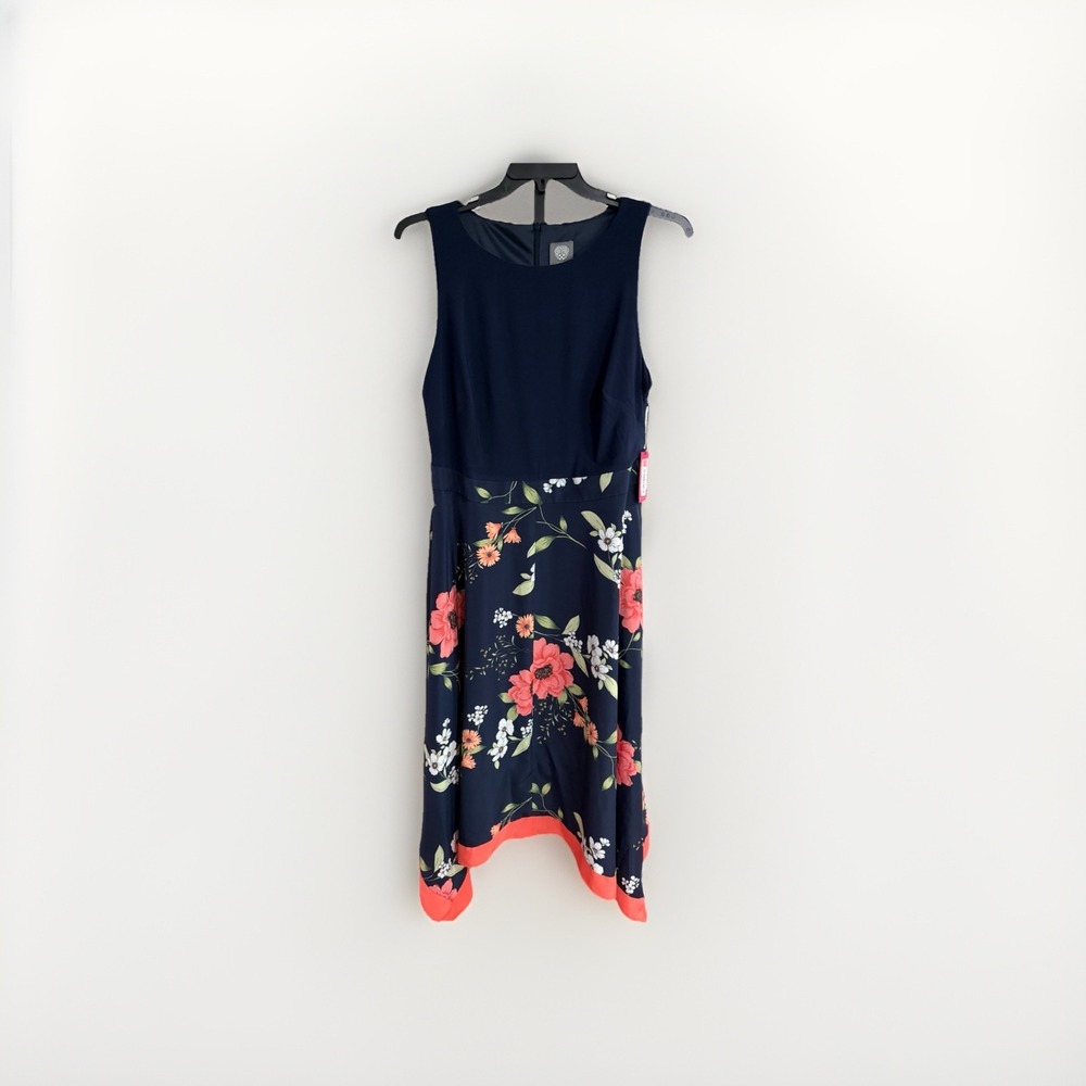 Vince Camuto womens dress stretch navy blue orange spring floral sz 14W NEW P22